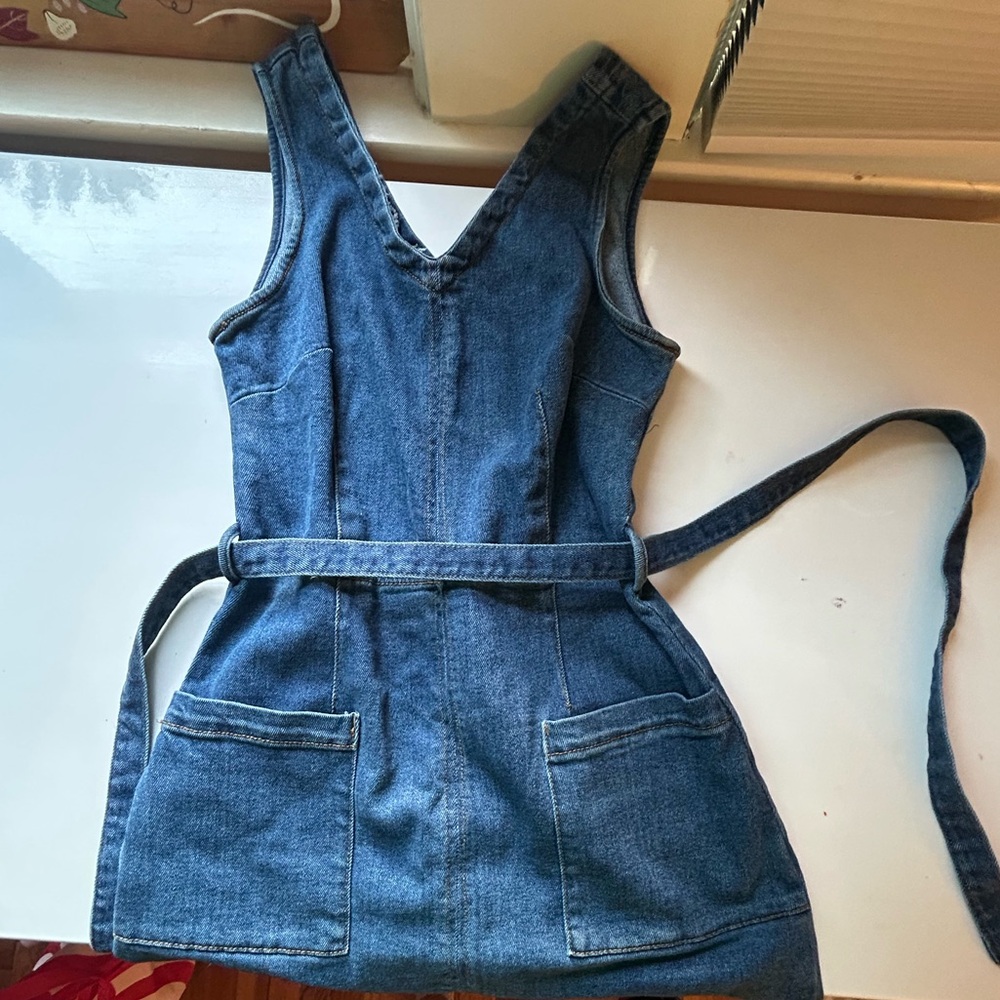 Denim Sleeveless Dress with Belt universal thread target